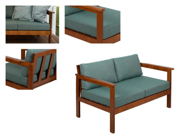 Wooden Garden Bench Seat with Sage Green Cushions Comfy 2 Seater Outdoor Bench - Cozy - image 1