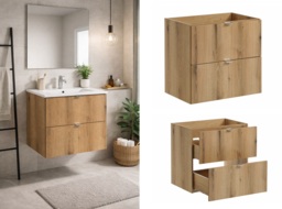 Bathroom Vanity Unit 600mm Wall Hung Sink Cabinet Floating Drawers Oak Effect - Nova - thumbnail 1