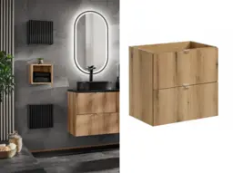 Bathroom Vanity Unit 600mm Wall Hung Sink Cabinet Floating Drawers Oak Effect - Nova - thumbnail 3