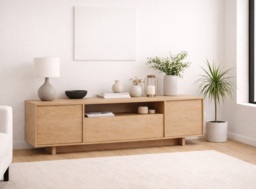 Extra Large TV Unit with Storage 200cm Wide Cabinet Modern Stand Washed Light Oak Handleless - Japandi - thumbnail 2