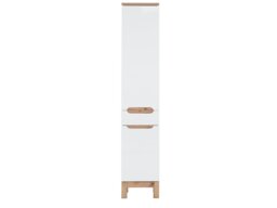 Tall Slim Bathroom Cabinet Two Door One Drawer Bathroom Storage Cabinet White Gloss and Oak - Bali - thumbnail 2