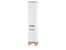 Tall Slim Bathroom Cabinet Two Door One Drawer Bathroom Storage Cabinet White Gloss and Oak - Bali - thumbnail 4