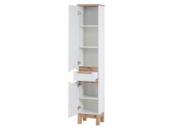 Tall Slim Bathroom Cabinet Two Door One Drawer Bathroom Storage Cabinet White Gloss and Oak - Bali - thumbnail 3
