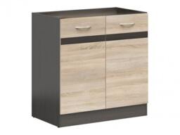 Kitchen Base Unit 800mm Cabinet 2 Door 80cm Cupboard Storage Dark Wood Wenge and Light Oak Effect - Junona - thumbnail 4