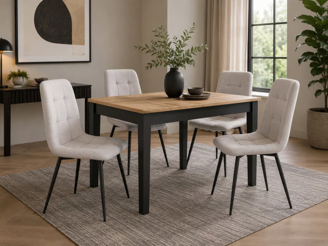 Small Dining Table Oak Black Compact Narrow Slim 4 6 Seater Extendable 100 to 140cm – Ramen Mini - image 1
