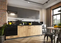 Kitchen Sink Unit 800mm Base Cabinet Under Sink Cupboard Dark Grey and Oak Effect - Clara - thumbnail 2