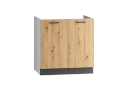 Kitchen Sink Unit 800mm Base Cabinet Under Sink Cupboard Dark Grey and Oak Effect - Clara - thumbnail 3