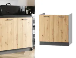 Kitchen Sink Unit 800mm Base Cabinet Under Sink Cupboard Dark Grey and Oak Effect - Clara