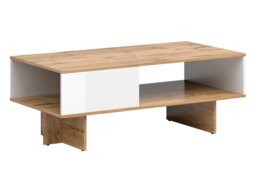 Coffee Table with Storage Shelf 120cm Modern Rectangular Open Shelving White Gloss and Oak - Zele - thumbnail 4