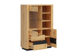 Compact Glass Display Dresser Cabinet 2 Drawers 2 Doors Artisan Oak / Burnt Board Effect with LEDs - Ostia - thumbnail 4