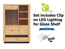 Compact Glass Display Dresser Cabinet 2 Drawers 2 Doors Artisan Oak / Burnt Board Effect with LEDs - Ostia - thumbnail 2