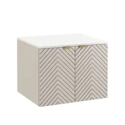 Bathroom Vanity Unit with White Countertop 600mm Floating Herringbone Fluted Cashmere Beige and Sit on Sink - Cara - thumbnail 4