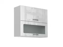 Kitchen Glass Wall Cabinet 800mm Display Unit White High Gloss Cupboard Glazed Lift Up Door - Ella - thumbnail 4
