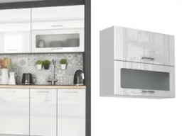 Kitchen Glass Wall Cabinet 800mm Display Unit White High Gloss Cupboard Glazed Lift Up Door - Ella