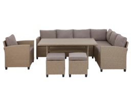 Garden Dining Set Outdoor Rattan Corner Sofa with Table 8 Seater Patio Decking Terrace Beige Brown - Barca - thumbnail 4