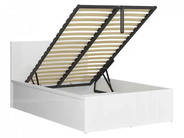 Small Double Bed Frame Ottoman Euro 120cm Gas Lift Up Storage White Gloss Modern Sturdy - Tetrix - image 1