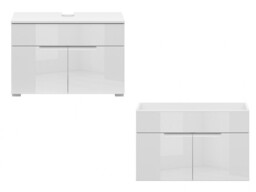 White Vanity Unit 800mm Bathroom Cabinet Floor Standing or Wall Hung with Countertop White Gloss - Spice - thumbnail 3