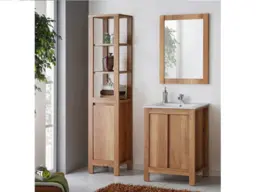Vanity Bathroom 600mm Sink Cabinet Freestanding Tallboy Unit & Mirror Oak Finish - Classic Oak - thumbnail 1