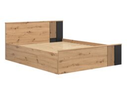 King Size Bedroom Set Euro 160cm Storage Bed Wardrobe 2 Bedsides Drawer Unit Black and Oak with Panelling – Vabres - thumbnail 3