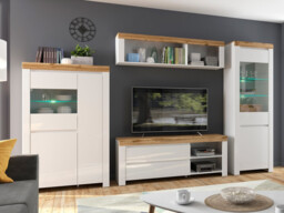 White Gloss Scandi Living Room Furniture Set Modern Living Room Display Cabinet TV Unit LED Lights 4 Piece - Holten