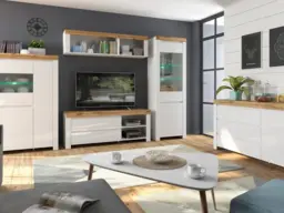 White Gloss Scandi Living Room Furniture Set Modern Living Room Display Cabinet TV Unit LED Lights 4 Piece - Holten - thumbnail 2