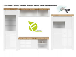 White Gloss Scandi Living Room Furniture Set Modern Living Room Display Cabinet TV Unit LED Lights 4 Piece - Holten - thumbnail 4