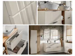 Bathroom Vanity Unit with Sink 600mm Fluted Cashmere Beige Modern Wall Hung Floating Cabinet with Drawers - Adel - thumbnail 2