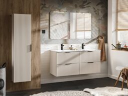 Bathroom Vanity Unit with Sink 600mm Fluted Cashmere Beige Modern Wall Hung Floating Cabinet with Drawers - Adel - thumbnail 3
