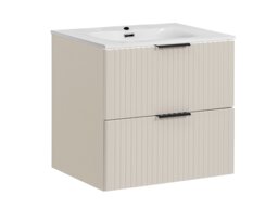 Bathroom Vanity Unit with Sink 600mm Fluted Cashmere Beige Modern Wall Hung Floating Cabinet with Drawers - Adel - thumbnail 4