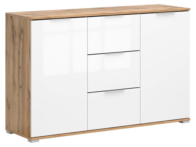 White Gloss Sideboard with Drawers Dresser Cabinet 4 Drawer Oak Storage Living Room Bedroom Unit 135cm - Zele - image 1