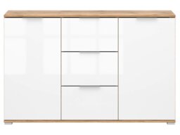 White Gloss Sideboard with Drawers Dresser Cabinet 4 Drawer Oak Storage Living Room Bedroom Unit 135cm - Zele - thumbnail 4