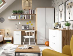 White Gloss Sideboard with Drawers Dresser Cabinet 4 Drawer Oak Storage Living Room Bedroom Unit 135cm - Zele - thumbnail 2
