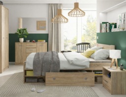 Double Bed Frame with Storage Underbed Drawers Shelves Euro 140cm Slats Sonoma Oak Finish - Nepo - thumbnail 2