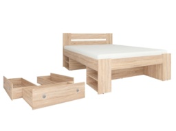 Double Bed Frame with Storage Underbed Drawers Shelves Euro 140cm Slats Sonoma Oak Finish - Nepo - thumbnail 3