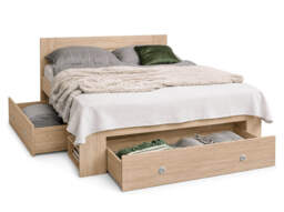 Double Bed Frame with Storage Underbed Drawers Shelves Euro 140cm Slats Light Oak Sonoma - Nepo - thumbnail 3