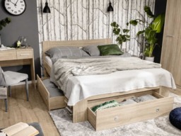 Double Bed Frame with Storage Underbed Drawers Shelves Euro 140cm Slats Light Oak Sonoma - Nepo
