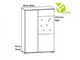Wide Glass Fronted Display Cabinet Storage Unit with LED Light Modern White Gloss and Oak- Zele - thumbnail 4