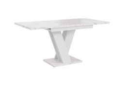 White Marble Dining Table Small Kitchen Table 120-160cm Extending White Marble Effect Top - Masy - thumbnail 3