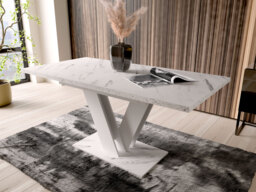 White Marble Dining Table Small Kitchen Table 120-160cm Extending White Marble Effect Top - Masy - thumbnail 2