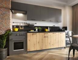 Complete DIY Kitchen Cabinets Set 7 Units Oak and Dark Grey Flat Pack Freestanding 240cm Budget Units - Clara - thumbnail 1