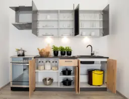 Complete DIY Kitchen Cabinets Set 7 Units Oak and Dark Grey Flat Pack Freestanding 240cm Budget Units - Clara - thumbnail 2