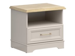 Bedside Cabinet Bedroom Nightstand 1 Drawer Side Table Shelf Shaker Style Cashmere Beige and Mauvelle Oak - Anga - thumbnail 3