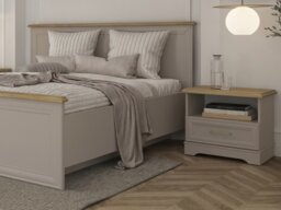 Bedside Cabinet Bedroom Nightstand 1 Drawer Side Table Shelf Shaker Style Cashmere Beige and Mauvelle Oak - Anga