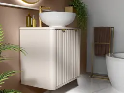 Wall Hung Vanity Unit 600mm Under Sink Bathroom Cabinet Cashmere Beige Countertop Fluted Ribbed Doors - Oren - thumbnail 3