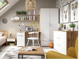 Small Wall Mounted Shelf Modern White Gloss Wall Hung Storage Panel Floating Oak Shelf 135cm - Zele - thumbnail 2