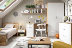 Small Wall Mounted Shelf Modern White Gloss Wall Hung Storage Panel Floating Oak Shelf 135cm - Zele - thumbnail 3