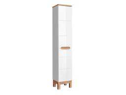 Bathroom Cabinet with Laundry Basket Two Door Tall Slim Storage Unit White Gloss and Oak - Bali - thumbnail 3