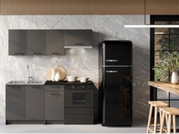 Kitchenette Kitchen Cabinets Black Grey Cupboards with Sit On Sink 5 Unit Fully Fitted Kitchen Package 180cm - Lina - thumbnail 3