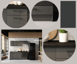 Kitchenette Kitchen Cabinets Black Grey Cupboards with Sit On Sink 5 Unit Fully Fitted Kitchen Package 180cm - Lina - thumbnail 2