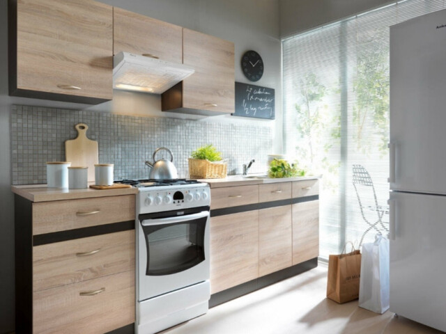 Kitchen Cabinet Set 220cm Cupboards Set of 6 Base and Wall Units Wenge and Sonoma Oak Effect Junona - image 1